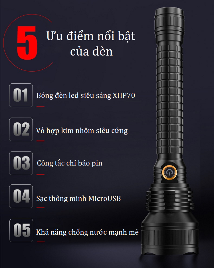 Đèn pin siêu sáng Led P70 A18 vỏ đèn siêu cứng