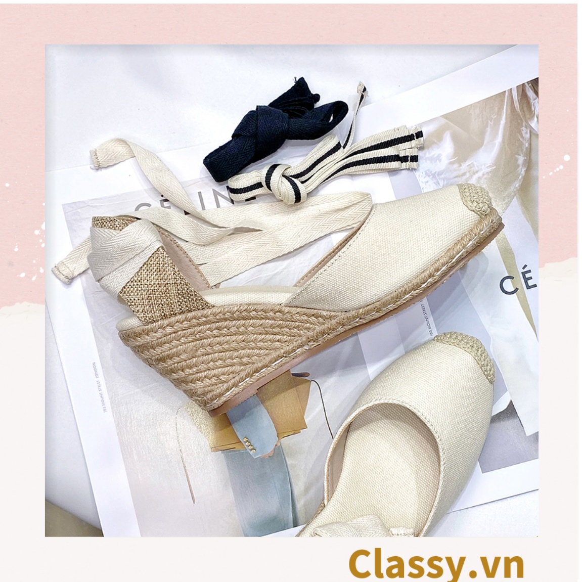 Classy [CÓ SẴN] GIÀY CÓI ĐẾ XUỒNG QUAI GIÀY CỘT NƠ [G421]