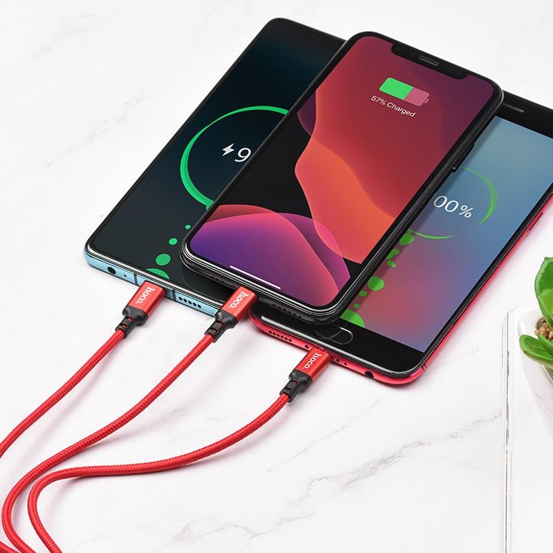 [HCM]⚡ Cáp sạc Hoco X14 - 3 đầu Lightning - Micro USB - Type-C Dài 1m - Cáp sạc C.hính Hãng ⚡