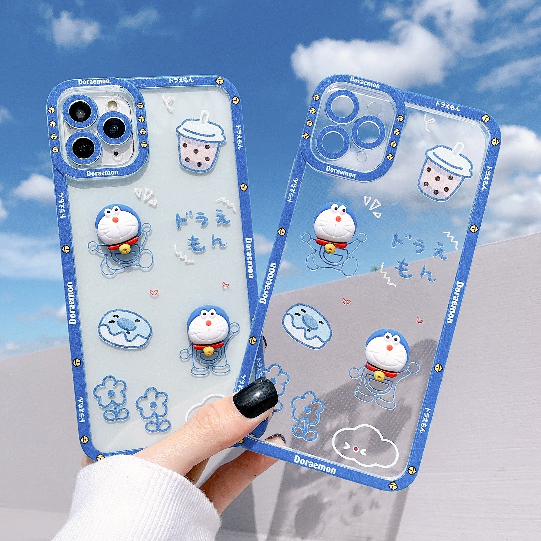 Ốp Lưng Silicon Chống Sốc Viền Nổi Doraemon ( Kèm Phụ Kiện )