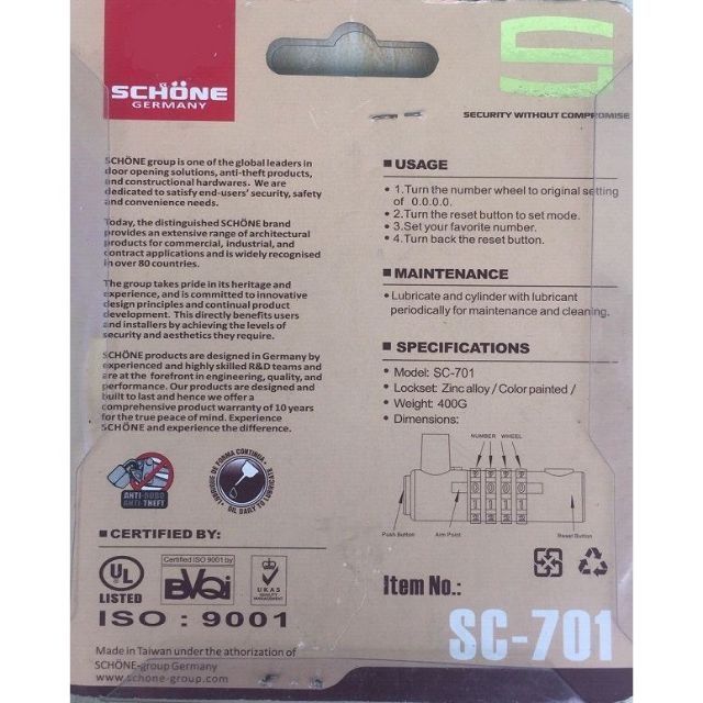 Ổ Khóa Số SCHONE GERMANY Cao Cấp
