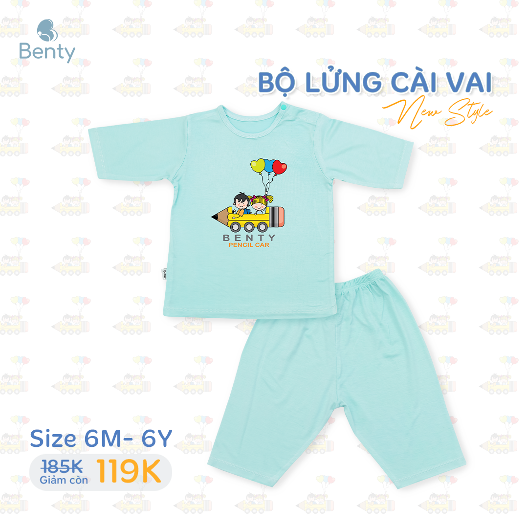 Bộ cài vai áo lửng quần lửng in hình BENTY BT034 cotton mềm, mịn cao cấp cho bé trai bé gái