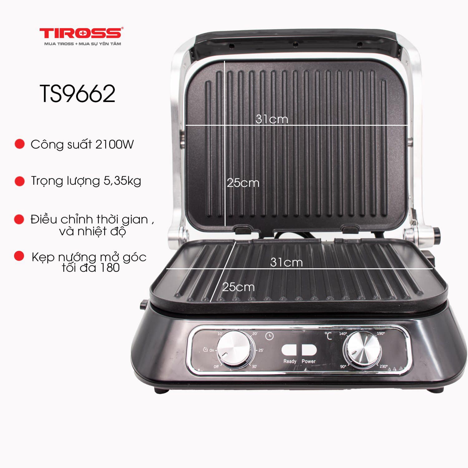 Máy nướng bánh mì kẹp đa năng tiross ts9657 2000w và ts9662