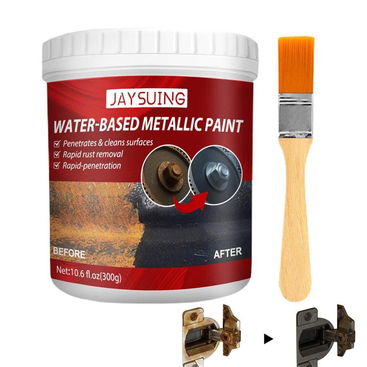 Water Based Metallic Paint Rust Converter Metallic Paint with Brush 300g Rust Converter Paint Effective Car Rust Removal for Garage Car Sink and Garden effective