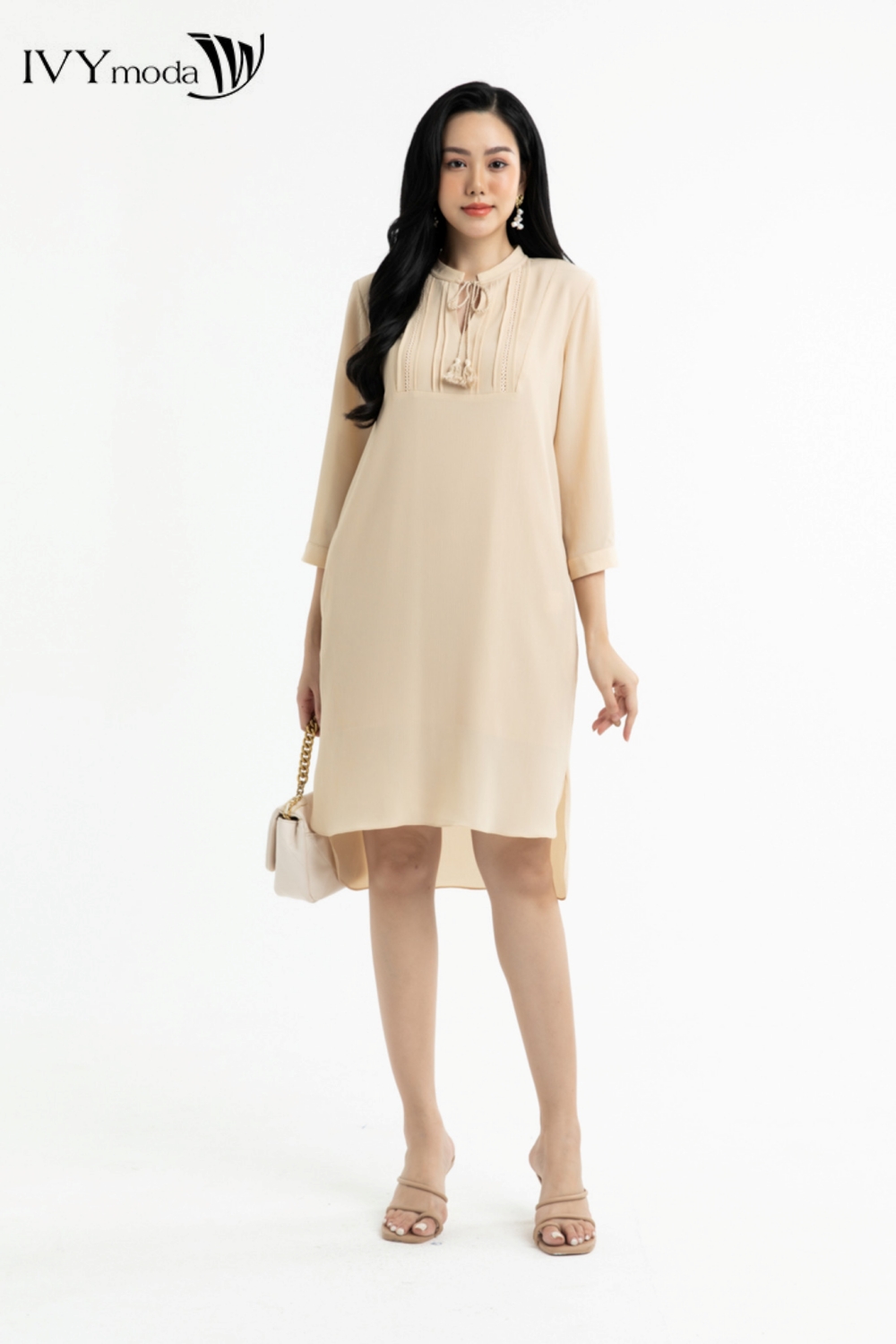Đầm chiffon 2 lớp cổ tàu xẻ IVY moda MS 48M7476