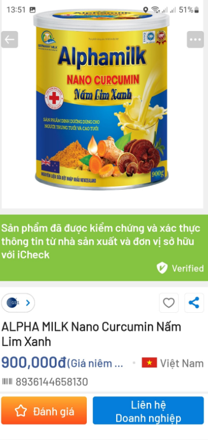 [Combo 4hộp 900g, HSD 2026] Sữa bột ALPHAMILK NANO CURCUMIN NẤM LIM XANH.