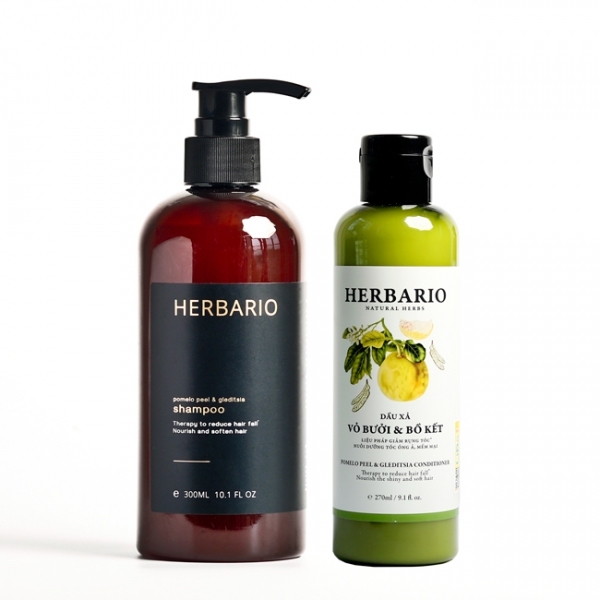 Combo DẦU GỘI và DẦU XẢ vỏ bưởi và bồ kết Herbario 300ml x 2 giúp chăm sóc tóc