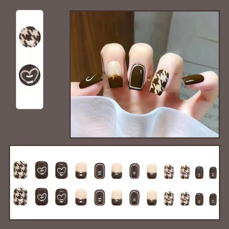 Set 24 móng tay giả kiểu pháp xinh xắn kèm 12 keo thạch dán móng tiện dụng