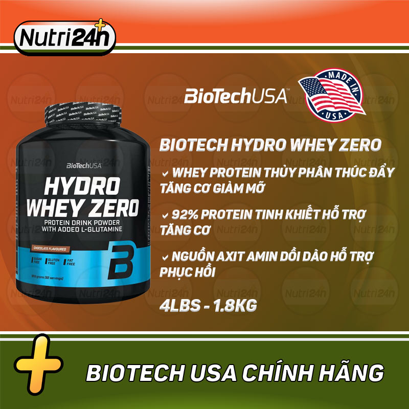 HYRO WHEY ZERO Hỗ Trợ Tăng Cơ Biotech Hydro Whey Zero 4lbs 1,8kg