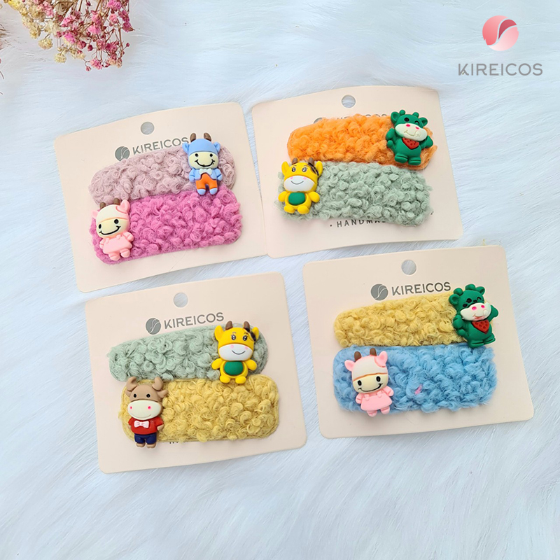 [HCM]Set 2 kẹp Tóc Lông Xoắn Trâu Vàng May Mắn Màu Ngẫu Nhiên - kireicos