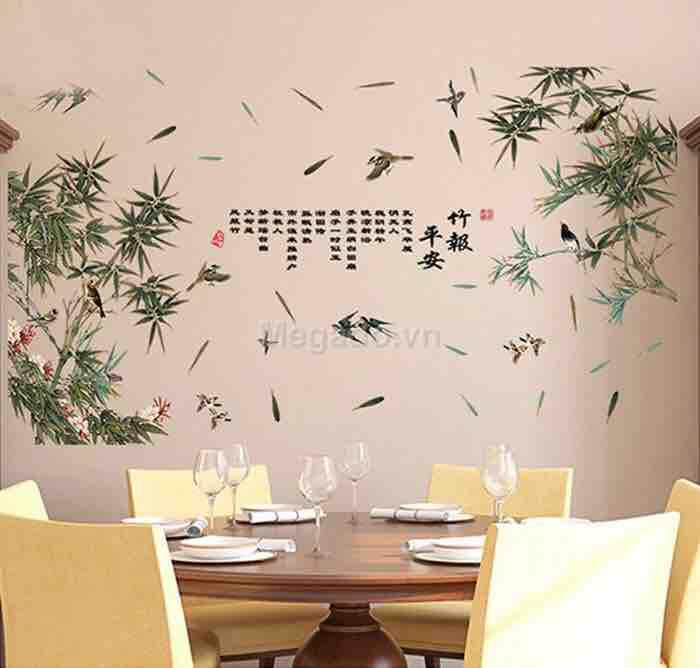 Decal tranh dán tường khóm tre khổ lớn