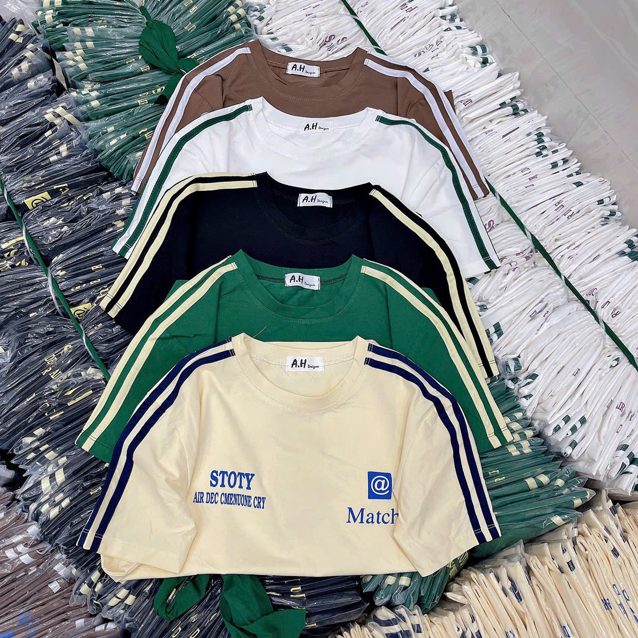 Áo thun cotton Thái nữ dáng vừa phối sọc tay ( Mã THÁI @ )