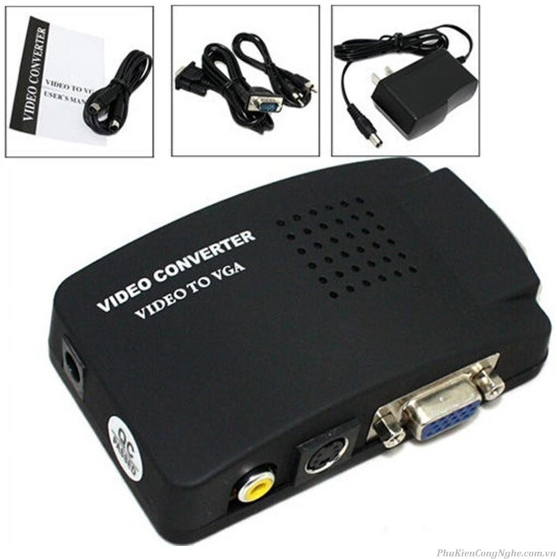 (HCM) Bộ Chuyển Đổi Tín Hiệu Từ AV Sang VGA , Bộ chuyển đổi AV S - Video sang VGA - màu ĐEN