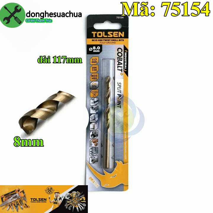 Mũi khoan sắt 8mm tolsen 75154 dài 117 mm siêu cứng