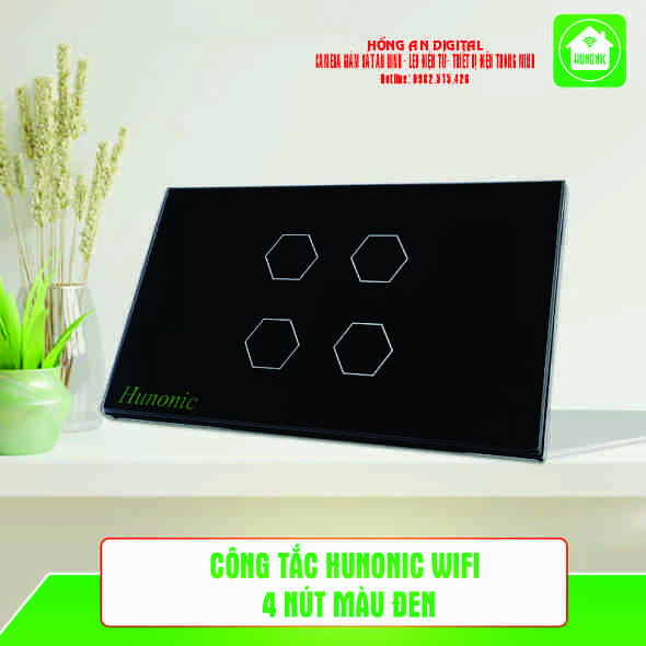 Công Tắc Wifi Hunonic 4 nút Màu Đen