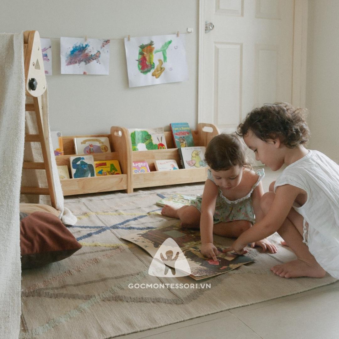 Combo 2 Kệ sách Montessori - Tủ sách trẻ em bằng gỗ