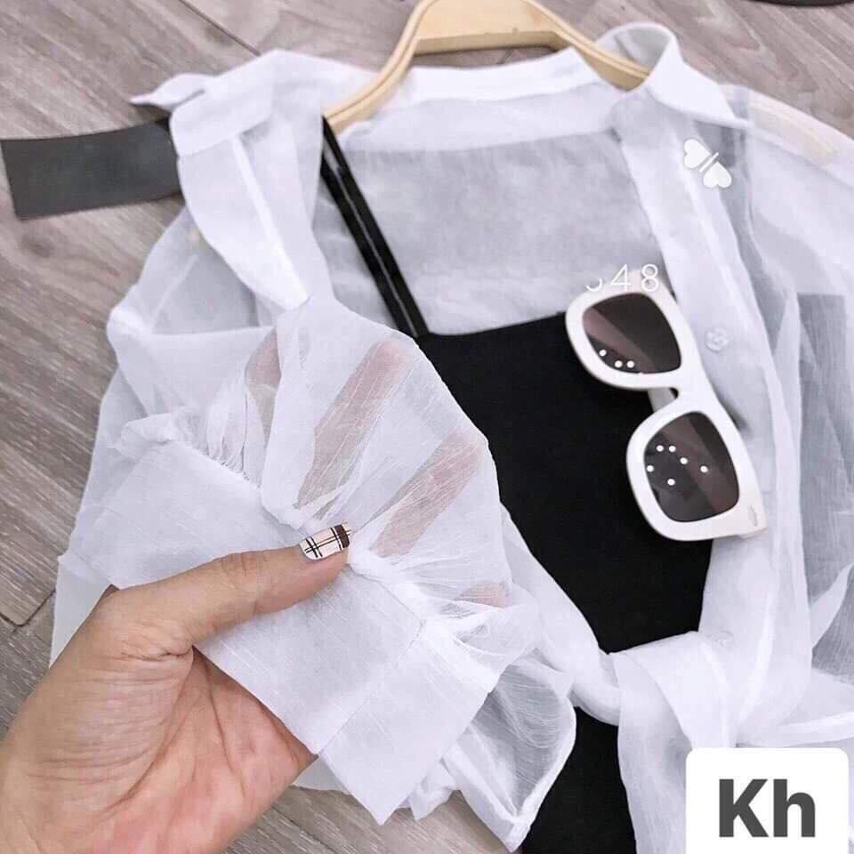 Áo Sơmi Voan Form Lững Phối Kiểu Buộc Eo Cá Tính TTSL0227