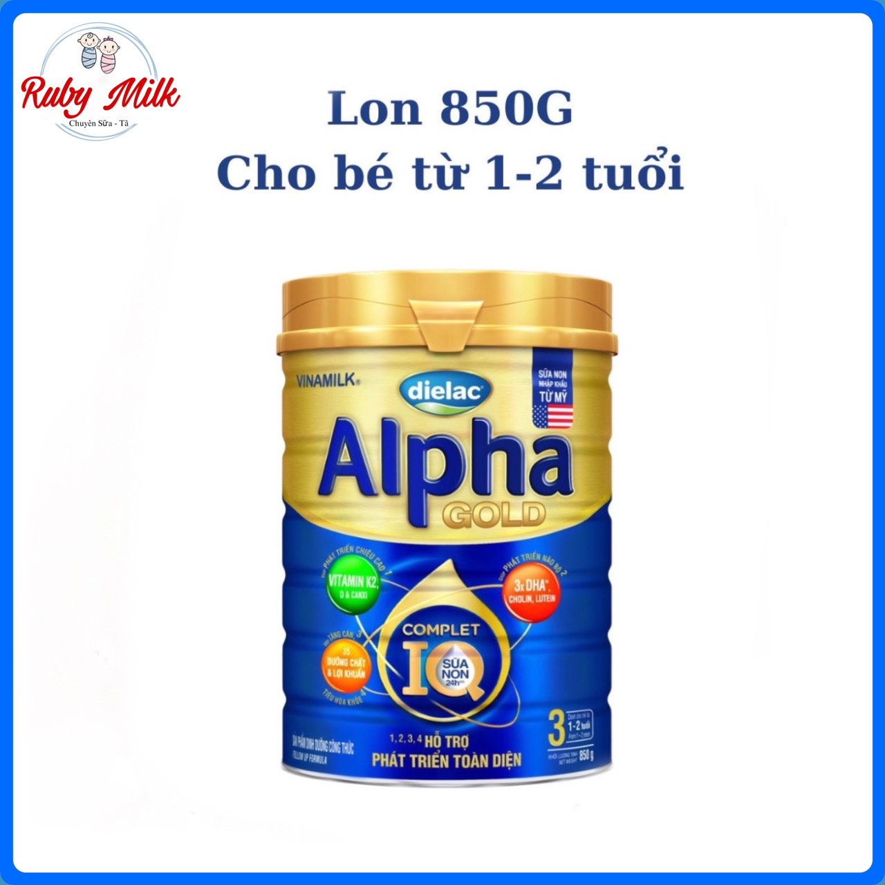 [Date 12.2026] Sữa bột Dielac Alpha Gold 3 Lon 850g (cho trẻ từ 1 - 2 tuổi)