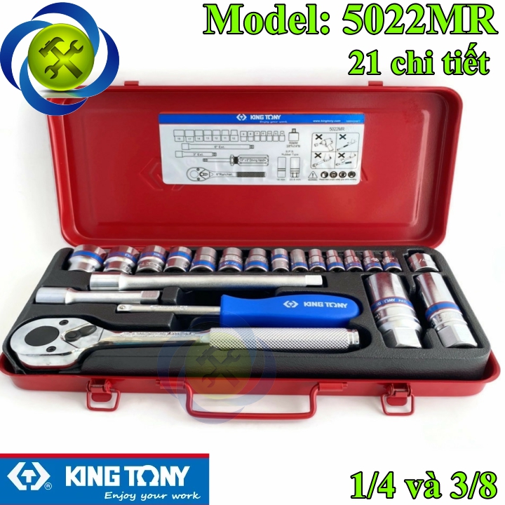 [HCM]Bộ tuýp 1/4 và 3/8 inch Kingtony 5022MR 21 chi tiết