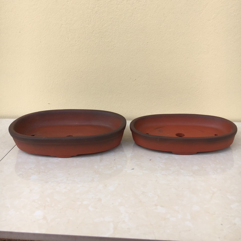 Chậu bonsai Oval cặp 2 cái mini đất nung gốm Bát tràng 1 size BM-02
