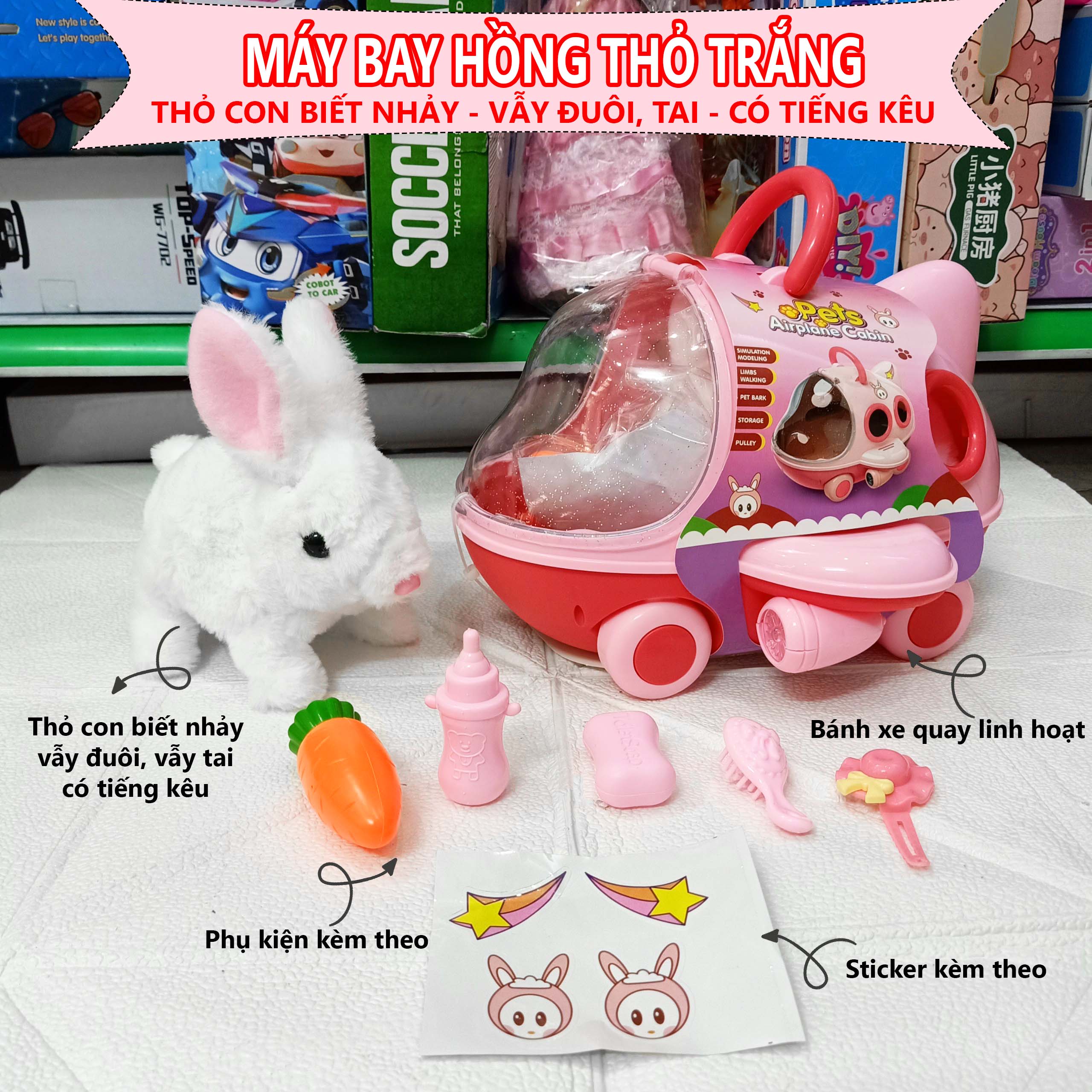 Đồ chơi chăm sóc thú cưng, lồng thú cưng thỏ mèo chó biết đi kèm phụ kiện-Quà tặng sinh nhật trung thu cho bé
