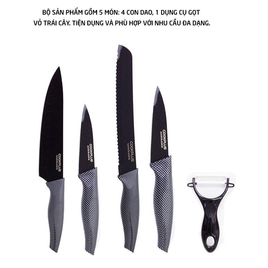 Bộ dao nhà bếp 5 món COOKPLUS CKK101S5BLK Lock & Lock được thiết kế với một lưỡi dao sắc bén và chất liệu chắc chắn. Hãy truy cập hình ảnh để tìm hiểu thêm về sự tiện dụng của bộ dao này.