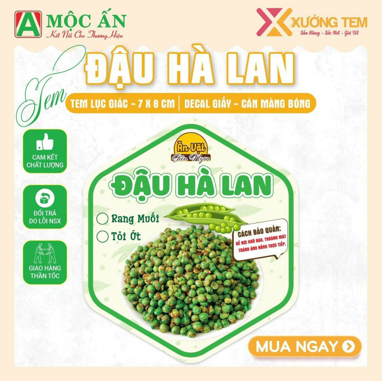 55 tem dán "Kẹo dẻo chipchip" - Lục giác 7x8cm