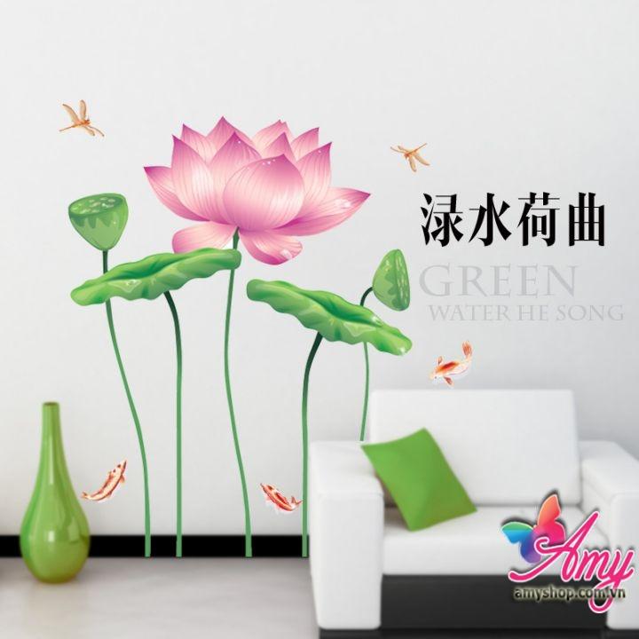 Decal dán tường mẫu  sen hồng