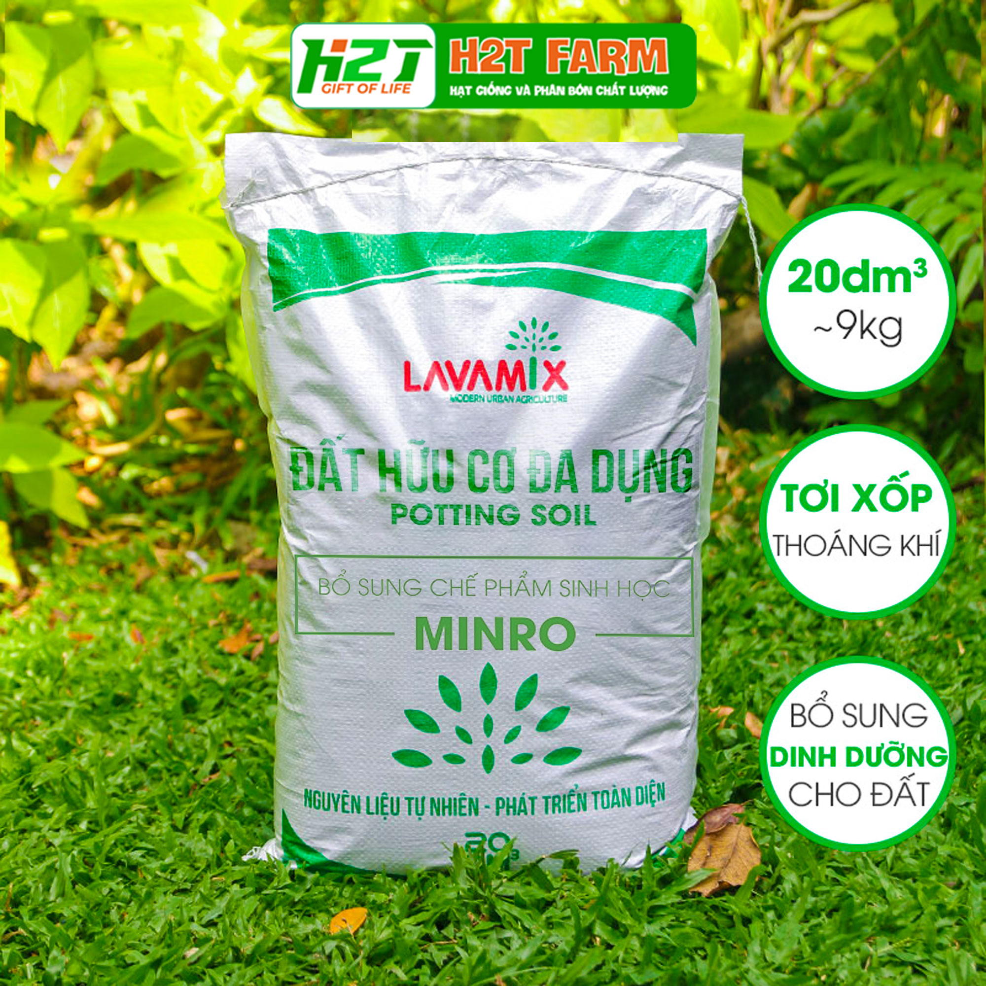Đất hữu cơ lavamix 6,5dm dùng cho rau sạch và hoa h2t farm