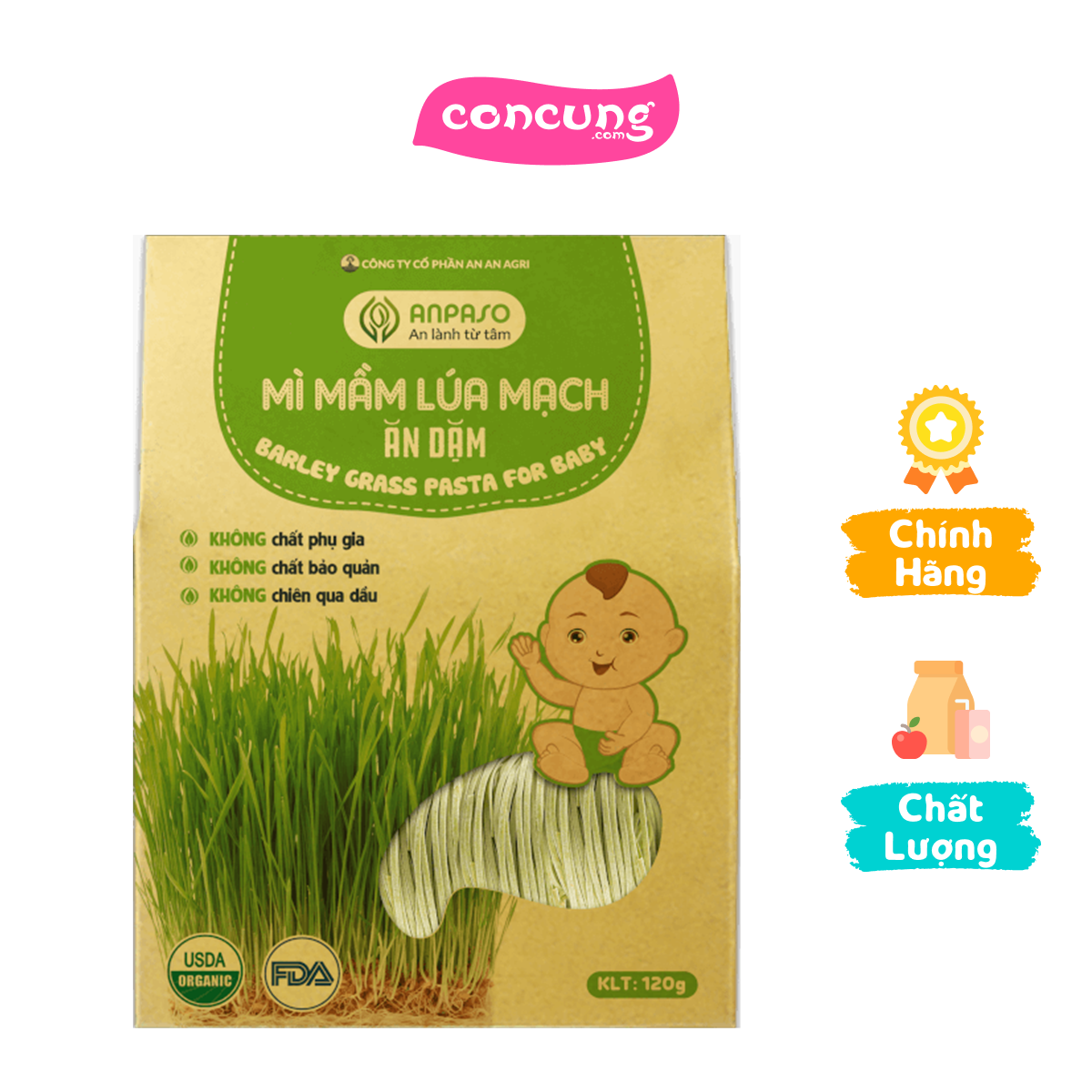 Mì mầm lúa mạch ăn dặm organic anpaso - gói 120g