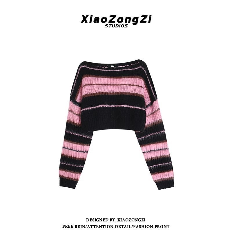 FREESHIP ÁO LEN CROTOP SỌC HỒNG ĐEN ULLAZANG