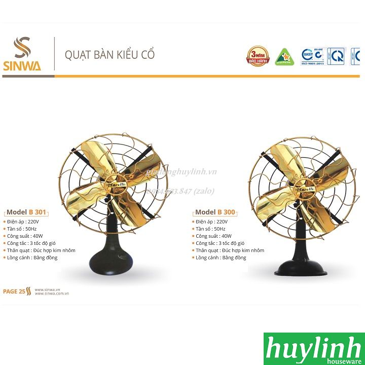[Trả góp 0%]Quạt bàn kiểu cổ Sinwa B301