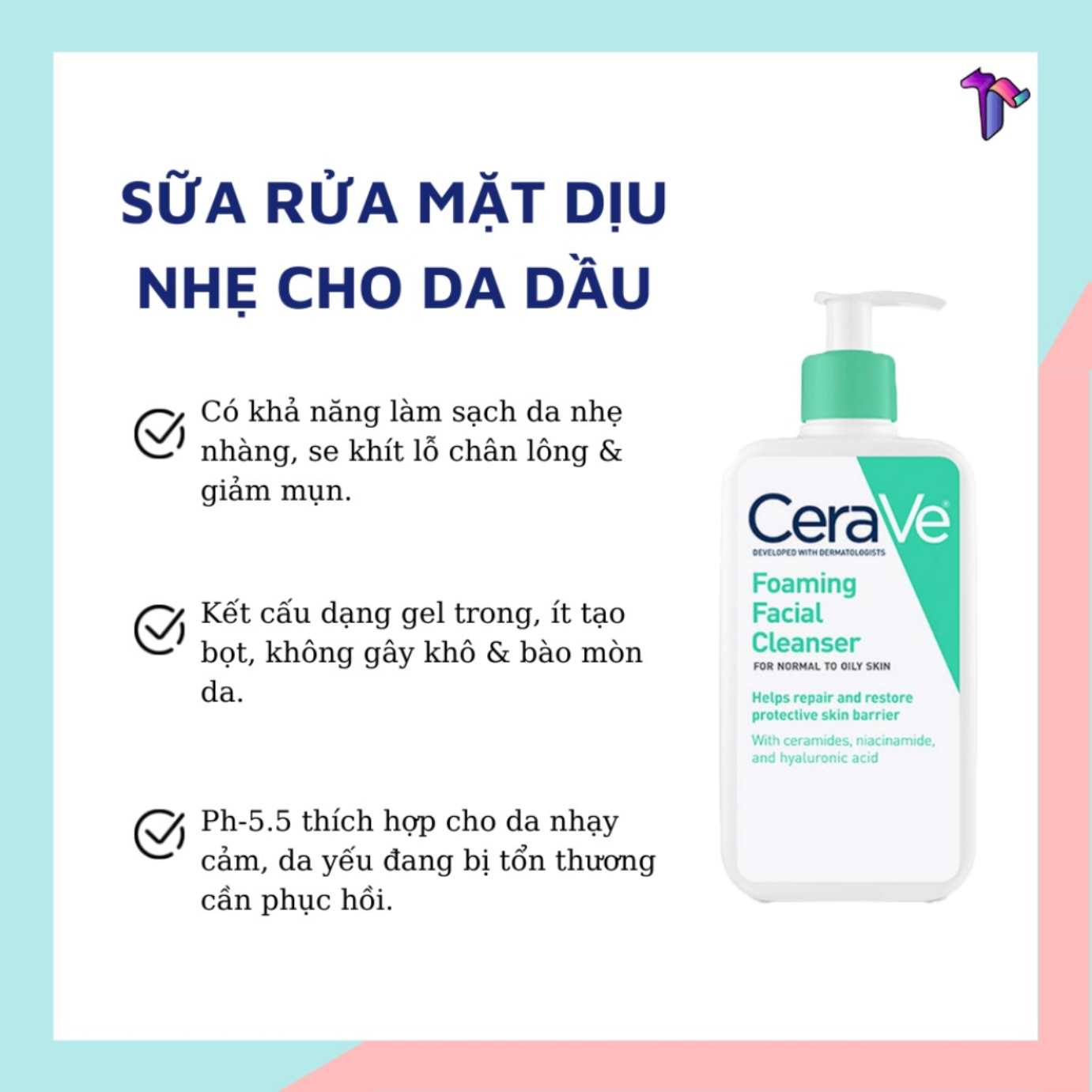 Sữa Rửa Mặt Cerave Làm Sạch Sâu dành cho Da Dầu 236ml
