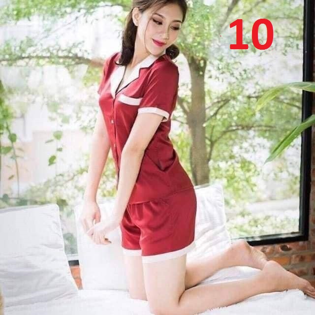 Đồ bộ pijama phi lụa tay ngắn quần đùi LOẠI 1 - ảnh thật