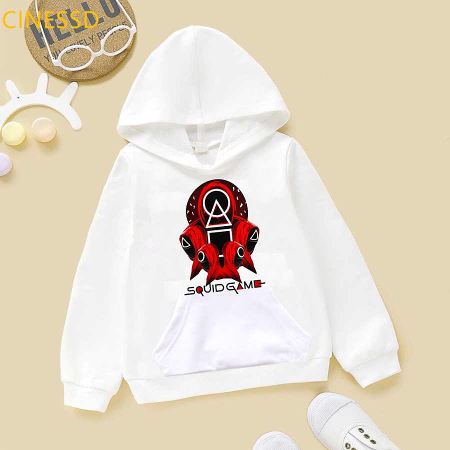 Áo hoodie màu trắng squid game chất nỉ mềm mịn dành cho bé trai bé gái