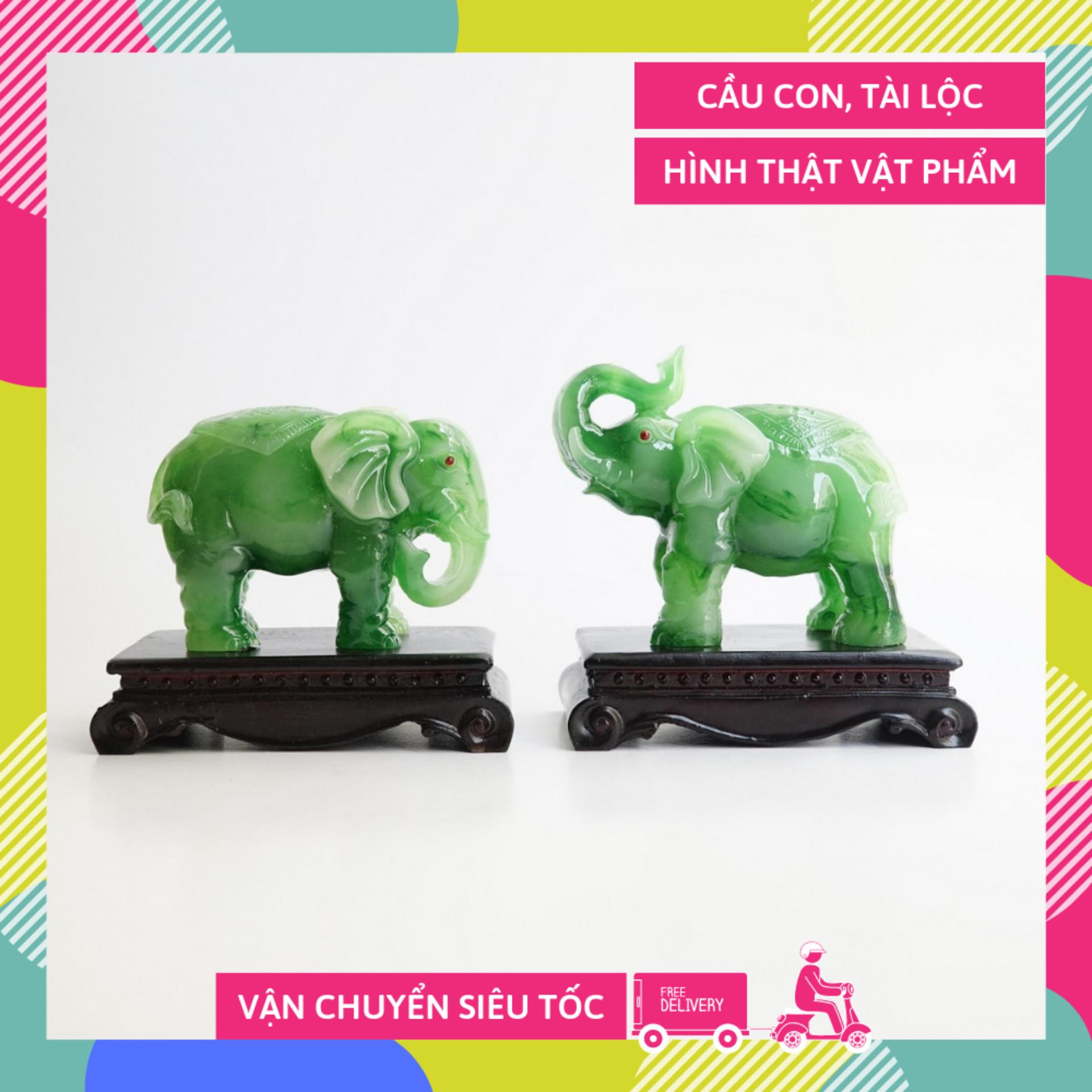 Cặp tượng Voi phong thủy xanh chiêu tài vượng khí - Cao 12cm
