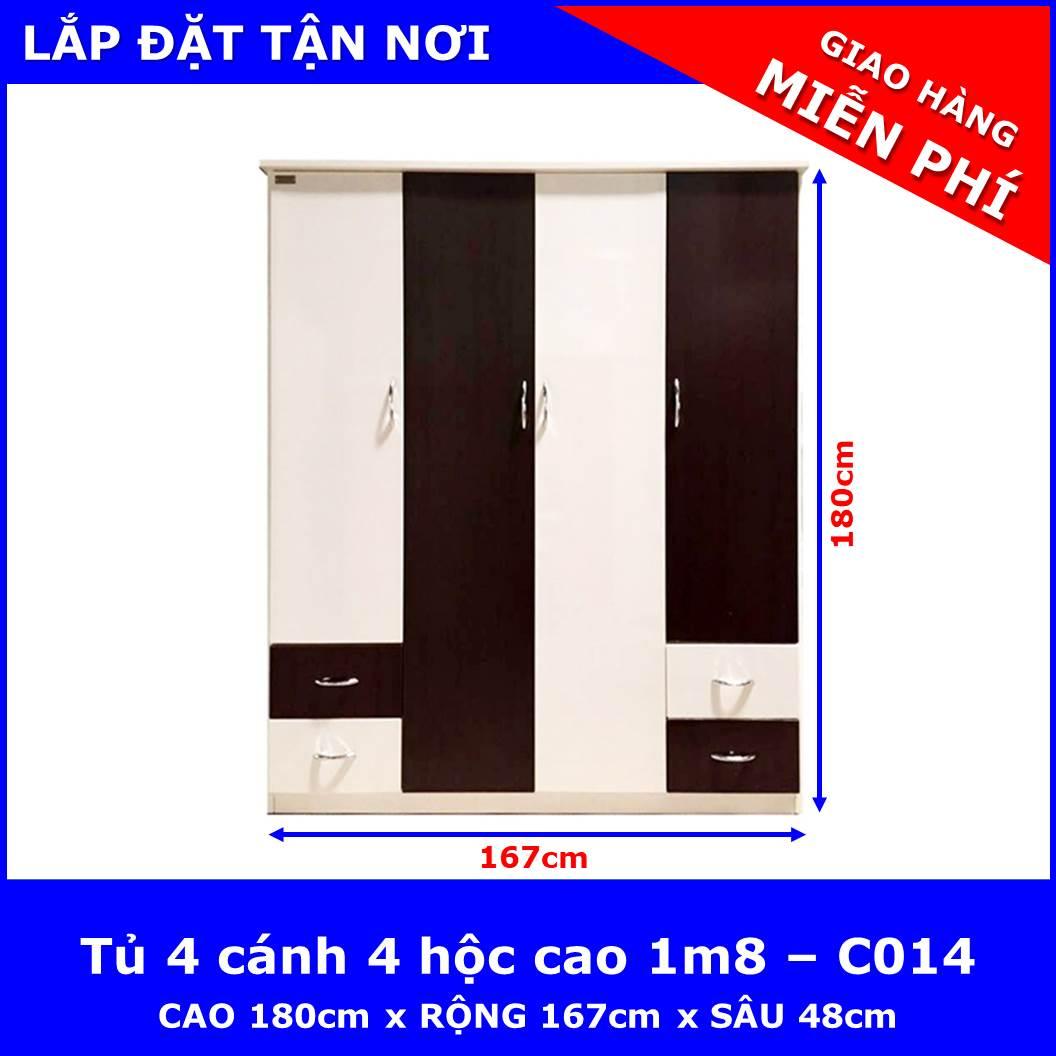 Tủ nhựa Đài Loan 4 cánh 4 hộc cao 1m8 - C014 ( 167cm x 48cm x 180cm )