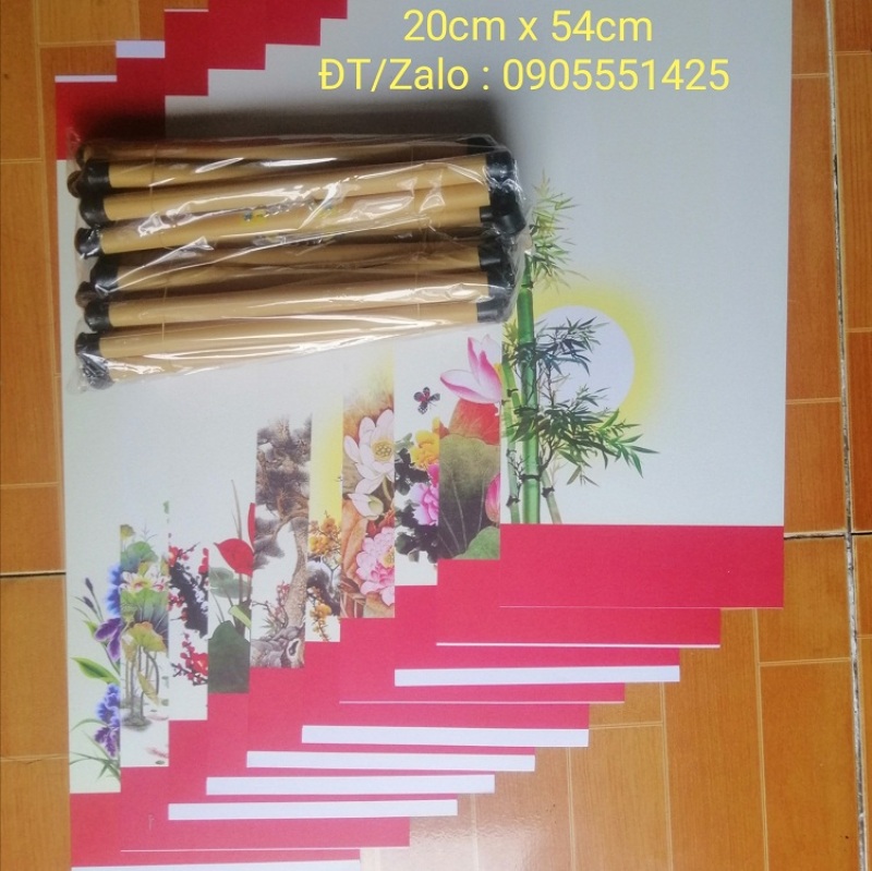 Bộ 10 tờ giấy viết thư pháp kèm nẹp cỡ trung 20cm x 54cm (10 mẫu). Giấy viết thư pháp. Mành tre , biểu lụa viết thư pháp