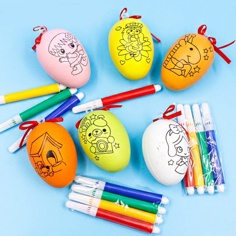 [TẶNG BÚT] Đồ chơi Trứng nhân tạo tặng kèm 4 bút vẽ trang trí thủ công DIY cho sinh nhật trẻ em, Đồ chơi trứng phục sinh, Bộ đồ chơi sưu tầm trứng vẽ có in sẵn hình ngộ nghĩnh cho bé thỏa sức sáng tạo - Sứa Closet
