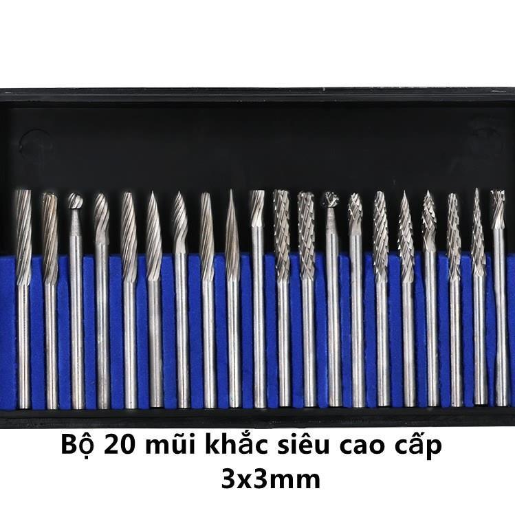 Bộ 20 mũi khắc, mài, làm lũa Vonfram cao cấp