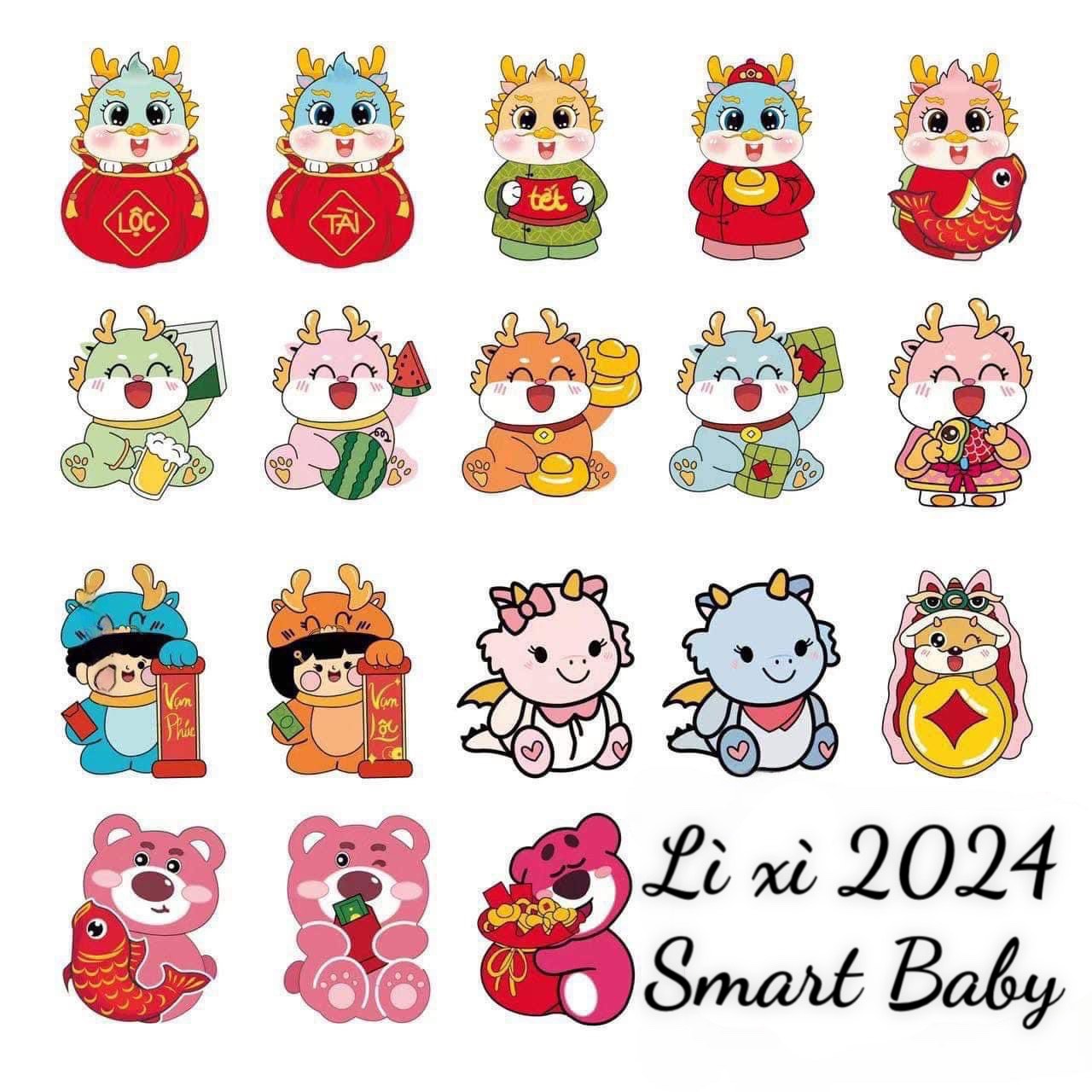 Combo bao lì xì Tết 2024 hình chibi dễ thương giao mẫu ngẫu nhiên - Smart Baby