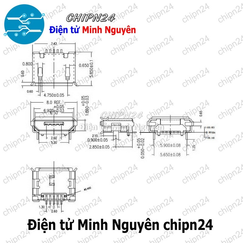 [4 cái] (K148) Đầu Micro USB V1 MK5P (Đầu Jack USB Hàn Board) - HH001634