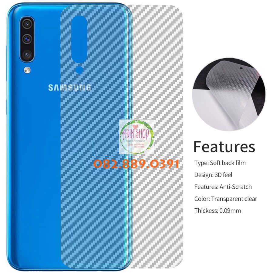 [HCM]Miếng dán mặt lưng skin carbon Samsung Galaxy A50/ A50s trong 3D đen