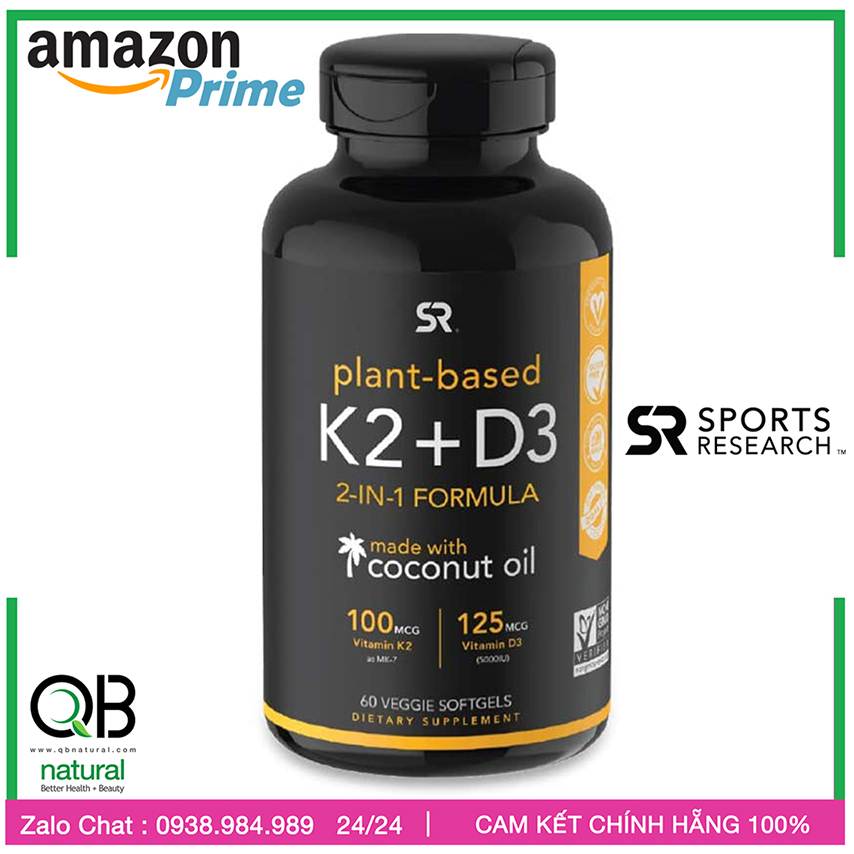 Made in USA, Vitamin K2 + D3 Sports Research, Phát Triển Chiều Cao cực đại cho thiếu niên - Người lớn chắc khoẻ xương