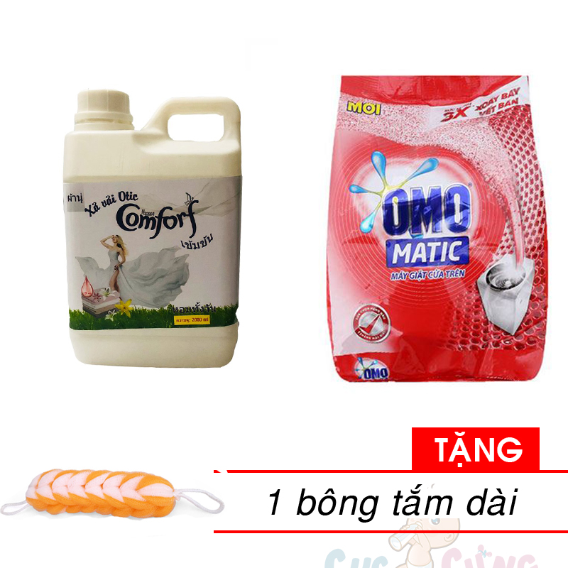 SET Nước xả vải hương Comfort Thái Lan 2000ml MÀU TRẮNG + Bột giặt OMO