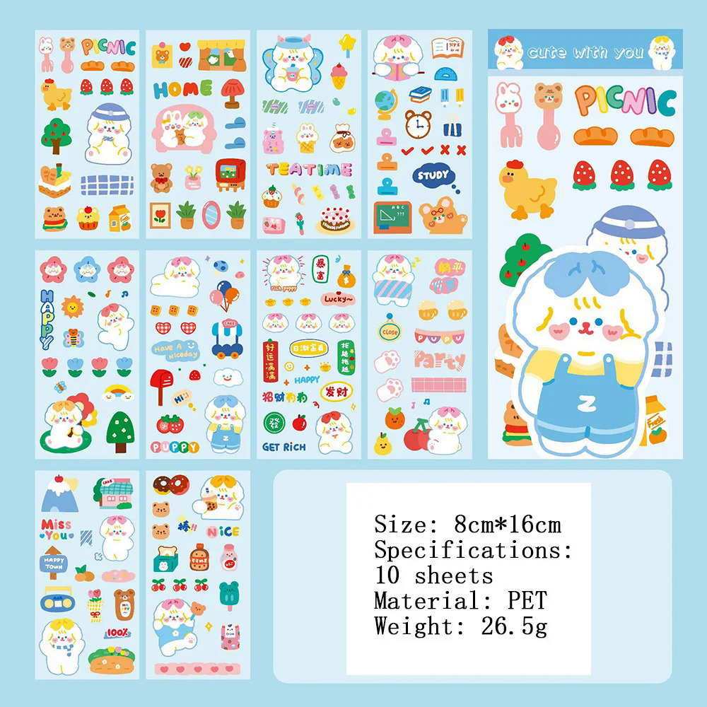 10 tờ phim hoạt hình dễ thương động vật Sticker dễ thương không có dấu vết không thấm nước cốc nước nhật ký trang trí Sticker