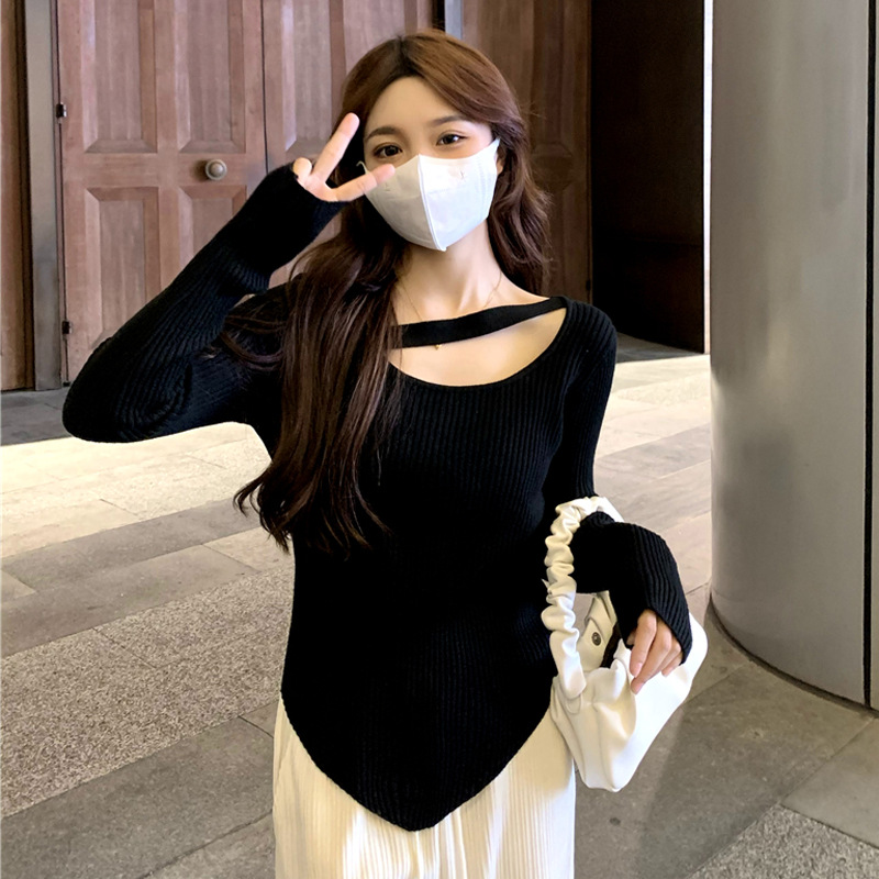 MS437 Áo len nữ dây chéo vạt lệch