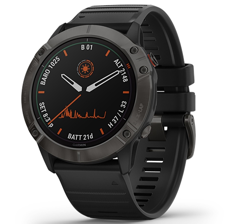 ĐỒNG HỒ THÔNG MINH GARMIN FENIX 6X (TITANIUM CARBON GRAY DLC WITH BLACK BAND, PRO SOLAR)