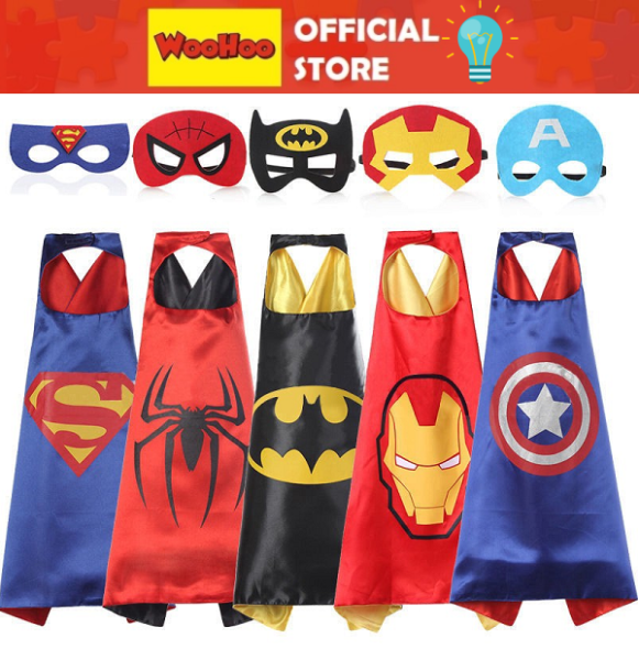 Set Áo Choàng Siêu Nhân Anh Hùng Kèm Mặt Nạ Bé Cosplay Super man Captain Spiderman Bat-man Nhện Dơi Sắt Hero Cloak Cape