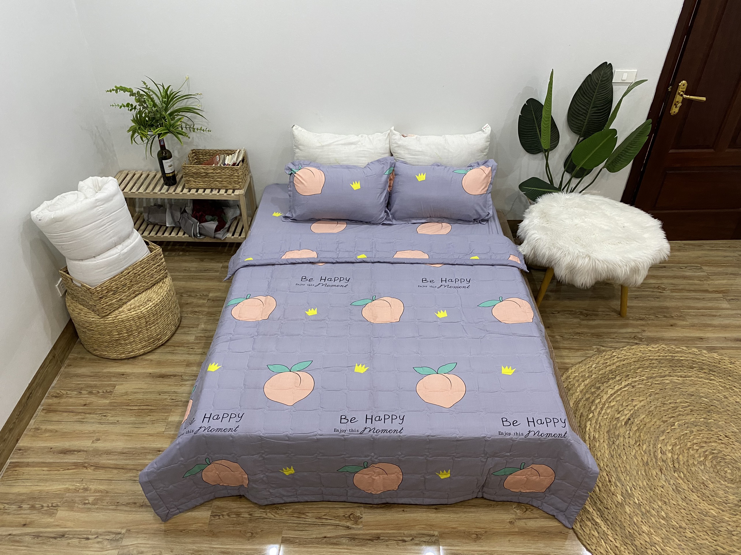 Bộ Chăn Ga Gối Hè Thu 5 Món Mẫu Đào Tím CHM25 ( Gồm 1 Chăn Hè, 1 ga bo chun,2 vỏ gối nằm và 1 vỏ gối ôm)